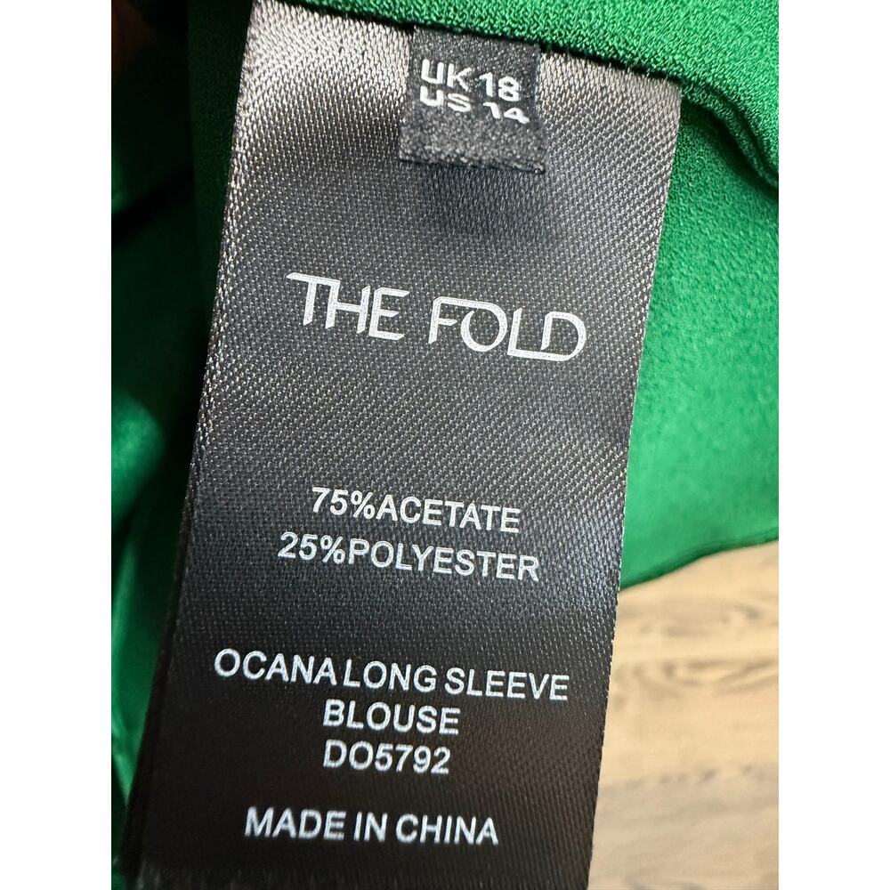 The Fold Ocana Satin Long Sleeve Blouse Deep Emerald Women's 14 New Elegant - Picture 10 of 13